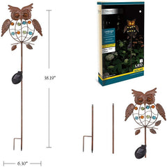 Bronze Solar Owl Garden Light - Metal LED Weatherproof for Courtyard