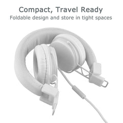 GS778 White Lightweight Foldable Wired Stereo Headphones for Kids/Adults