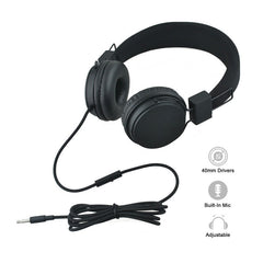 GS778 Black Lightweight Foldable Wired Stereo Headphones for Kids&Adults