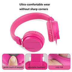 GS778 Pink Foldable Wired Stereo Headphones for Kids/Adults
