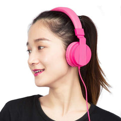 GS778 Pink Foldable Wired Stereo Headphones for Kids/Adults