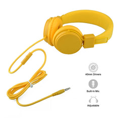 GS778 Yellow Foldable Wired Stereo Headphones for Kids/Adults