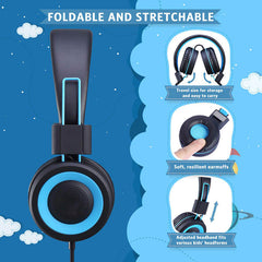Black&Blue Kids Foldable Adjustable Headphones for Tablet/Study