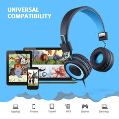 Black&Blue Kids Foldable Adjustable Headphones for Tablet/Study
