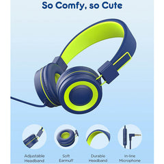 Blue Green Kids Foldable Headphones Adjustable Headband for Tablet/Study