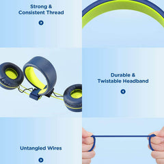 Blue Green Kids Foldable Headphones Adjustable Headband for Tablet/Study