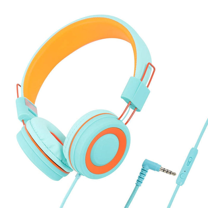 Orange Blue Kids Foldable Headphones Adjustable Headband for Study/Tablet