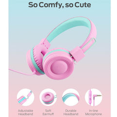 Orange Blue Kids Foldable Headphones Adjustable Headband for Study/Tablet