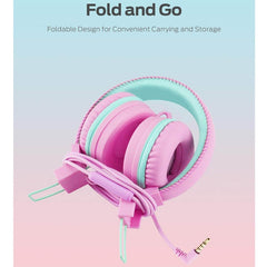 Pink Kids Foldable Headphones Adjustable Headband for Study/Tablet