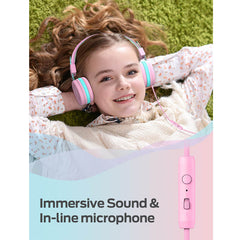 Pink Kids Foldable Headphones Adjustable Headband for Study/Tablet