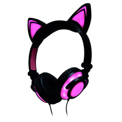 Blue Kids Wired Over-Ear Headphones with LED Glowing Cat Ears - Charging Version