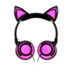 Blue Kids Wired Over-Ear Headphones with LED Glowing Cat Ears - Charging Version