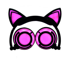 Blue Kids Wired Over-Ear Headphones with LED Glowing Cat Ears - Charging Version