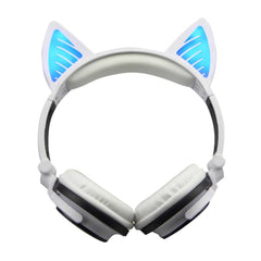 White Kids Wireless Bluetooth Headphones with LED Cat Ears for Boys&Girls