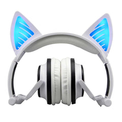 White Kids Wireless Bluetooth Headphones with LED Cat Ears for Boys&Girls
