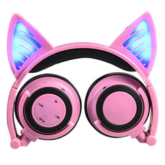 Pink Kids Wireless Bluetooth Headphones with LED Cat Ears for Boys&Girls