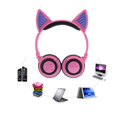 Pink Kids Wireless Bluetooth Headphones with LED Cat Ears for Boys&Girls