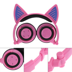 Pink Kids Wireless Bluetooth Headphones with LED Cat Ears for Boys&Girls