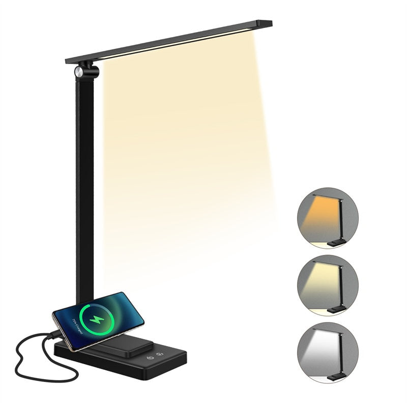Black LED Desk Lamp with USB - 5 Mode Smart Reading Light