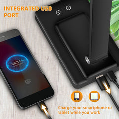 Black LED Desk Lamp with USB - 5 Mode Smart Reading Light