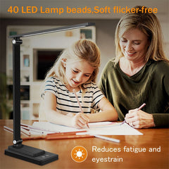 Black LED Desk Lamp with USB - 5 Mode Smart Reading Light