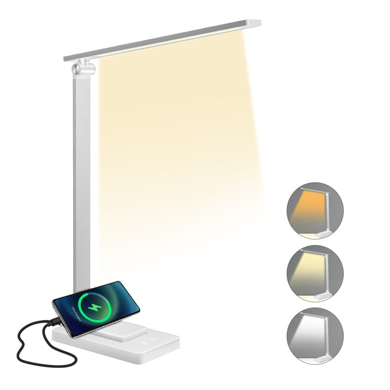 White LED Desk Lamp - USB Charging Smart Reading Light 5 Modes