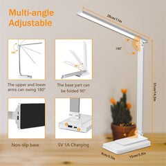 White LED Desk Lamp - USB Charging Smart Reading Light 5 Modes