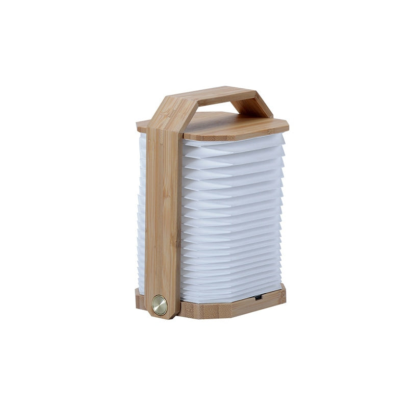 Bamboo LED Hand Lamp - Wood Paper Folding Lantern for Home Office
