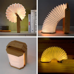 Bamboo LED Hand Lamp - Wood Paper Folding Lantern for Home Office