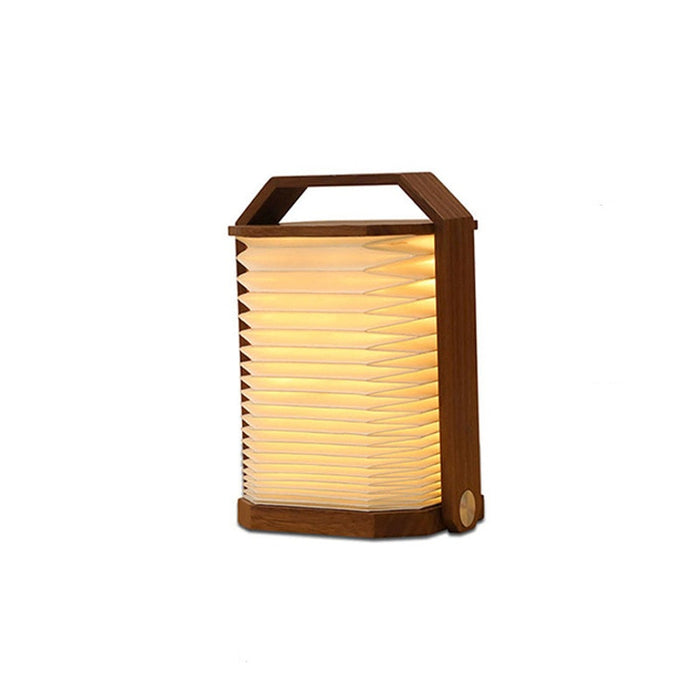 Walnut LED Hand Lamp - Wood Paper Folding Lantern for Home Office