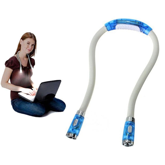 Blue White Neck Book Light - Flexible Hands Free Battery Operated