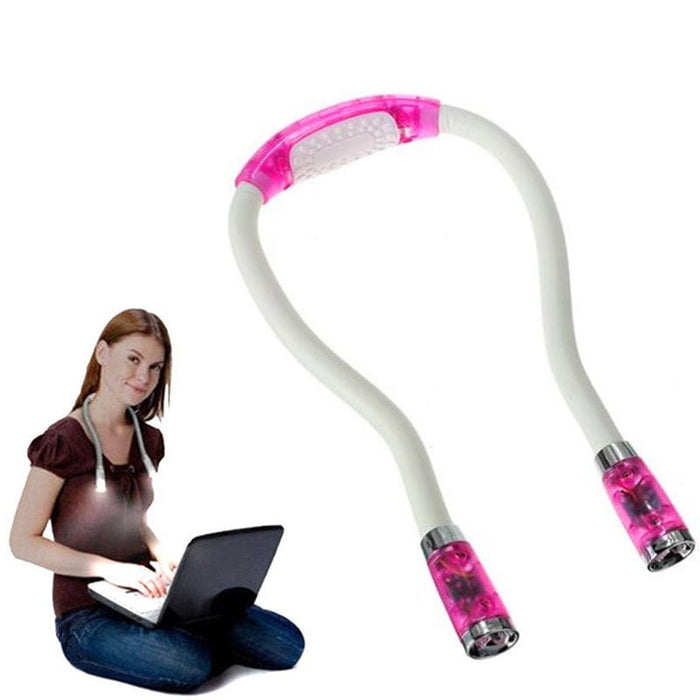 Pink LED Neck Book Light - Flexible Hands Free for Reading