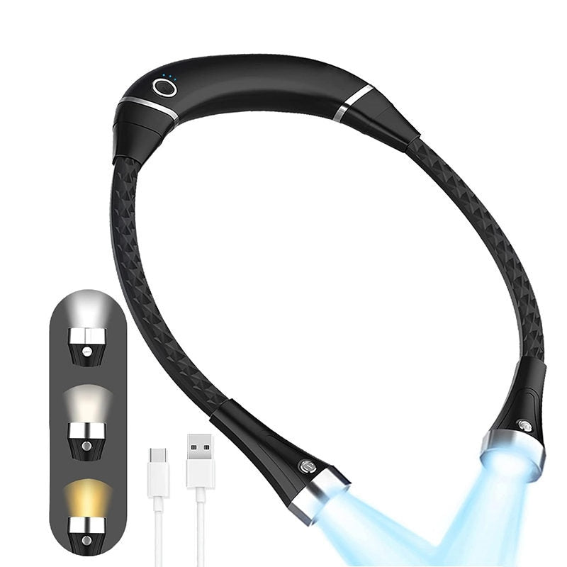 Black LED Neck Reading Light - Adjustable Brightness for Knitting