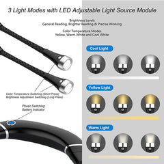 Black LED Neck Reading Light - Adjustable Brightness for Knitting
