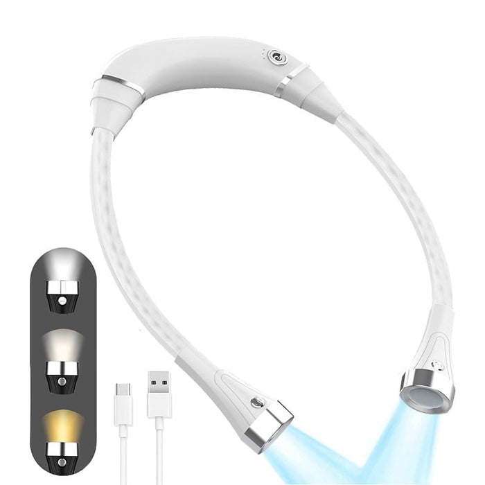 White Neck Reading Light - 3 Color Adjustable Brightness for Knitting