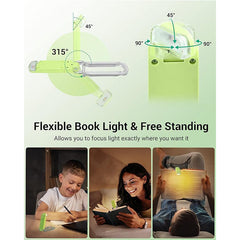Green Clip-on Book Light - 3 Brightness Eye Protection for Reading