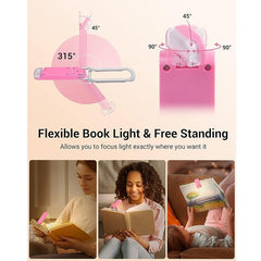 Pink Clip-on Reading Light for Book - 3 Brightness Eye Protection
