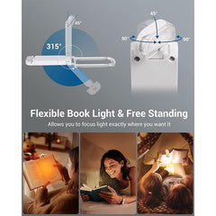 White Clip-on Book Light - 3 Brightness Eye Protection for Reading