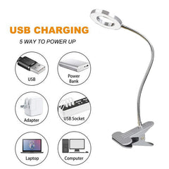 Silver Clip Reading Light - 3 Color 10 Brightness Book Piano Bed