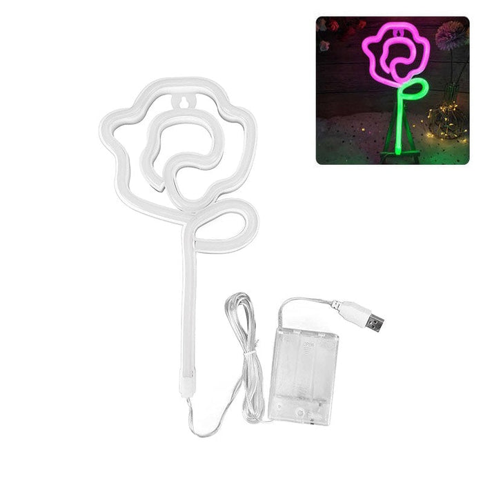 Pink LED Rose Neon Sign USB/Battery Night Lamp for Home
