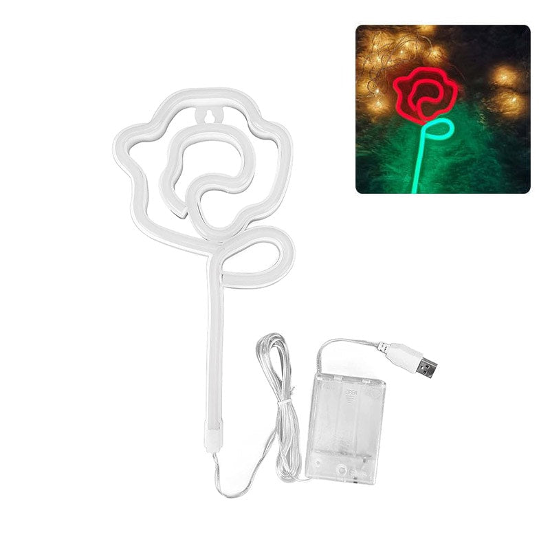 Red LED Rose Neon Sign - USB Battery Night Light for Home Decor