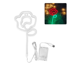 Red LED Rose Neon Sign - USB Battery Night Light for Home Decor