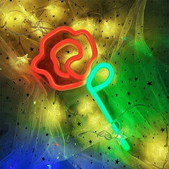 Red LED Rose Neon Sign - USB Battery Night Light for Home Decor