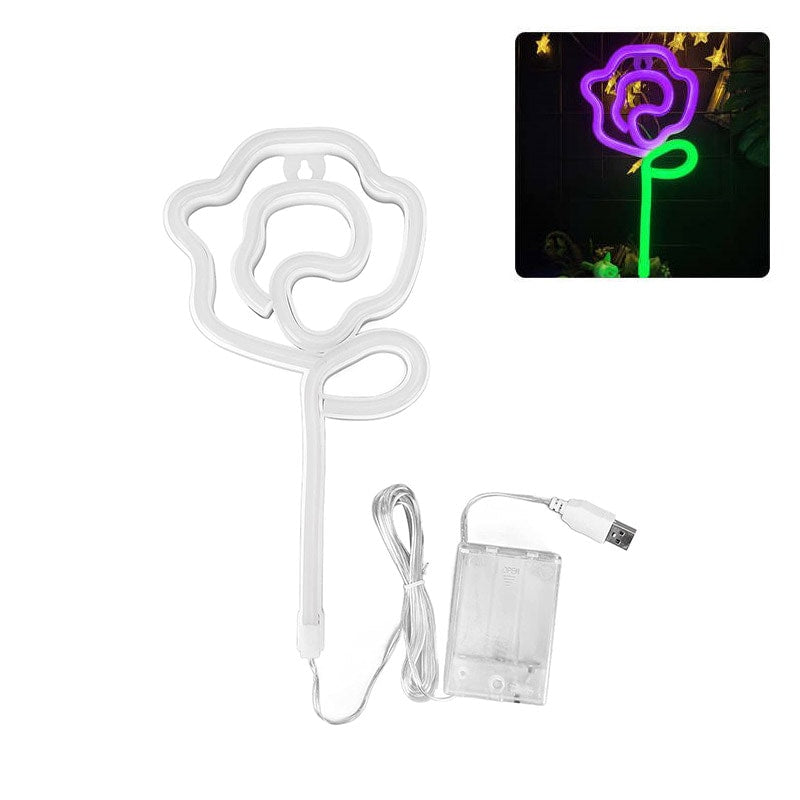 Purple LED Rose Neon Sign USB/Battery Night Lamp for Home