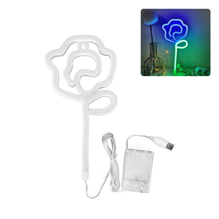 Blue LED Rose Neon Sign - USB Battery Night Light for Home Decor