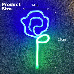 Blue LED Rose Neon Sign - USB Battery Night Light for Home Decor