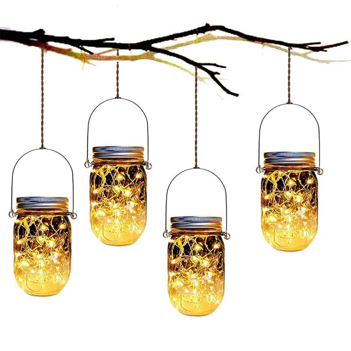 Mason Jar Solar Lantern Lights 4 Pack - 30 LEDs for Patio Garden
