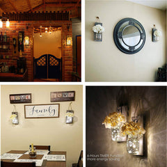 2pcs Mason Jar Wall Lamp - Antique Timer Fairy Lights with Flowers