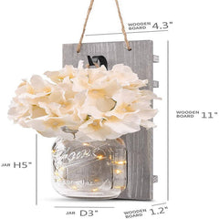 2pcs Mason Jar Wall Lamp - Antique Timer Fairy Lights with Flowers