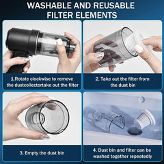 Catzon 3-in-1 Mini Vacuum Cleaner with Light - Black Low Noise for Car Home